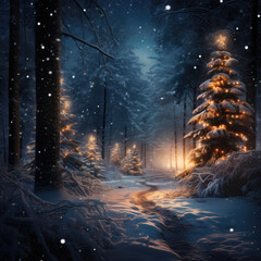 Weihnachtsbaum, Christbaum in verschneiter Landschaft