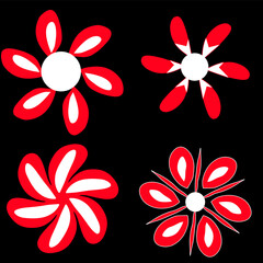 Fashionable print vector design, black background with exotic four blossom different flowers.