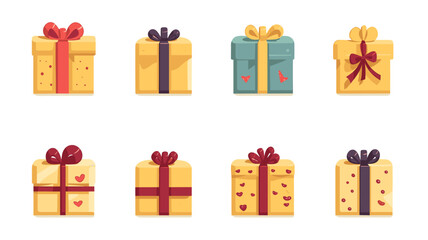 flat vector illustration, hand drawn, Gift box vector icon set sign symbol illustration isollated on white background. Design elements for Christmas card, invitation card, birthday card.