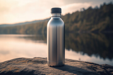 A sleek and professional mockup featuring a blank metal bottle