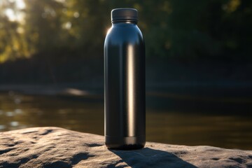A sleek and professional mockup featuring a blank metal bottle