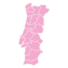 Silhouette and colored (pink) portugal map - obrazy, fototapety, plakaty