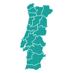 Fototapeta premium Silhouette and colored (turquoise) portugal map