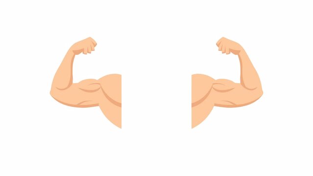 Growth of biceps. 2D animation video. Motion graphics with alpha channel.