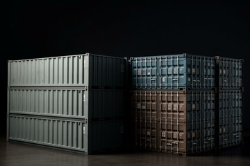 Two rows of closed containers on grey representing logistics, import, and export. Generative AI