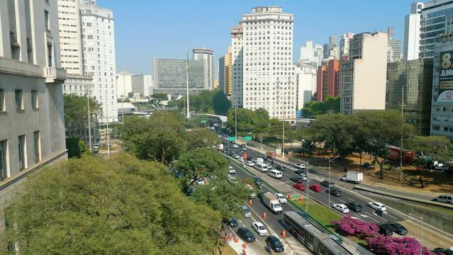 Downtown Sao Paulo Brazil. Stunning landscape at downtown district of Sao Paulo Brazil. Famous 23 de Maio Avenue at downtown S&atilde;o
