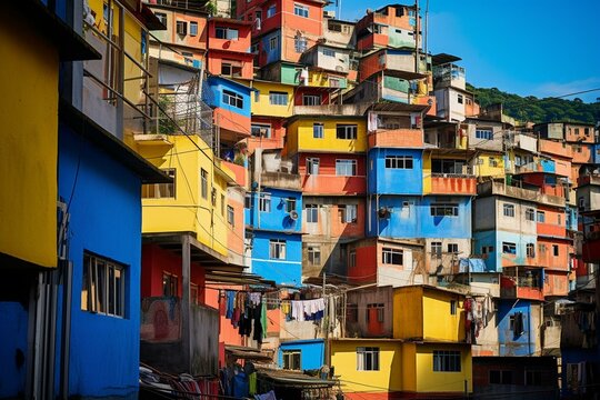 Vibrant Rio de Janeiro favela showcasing the city's beauty. Generative AI