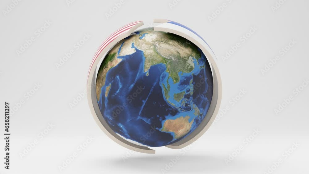 Poster loop 3d animation of arrows rotating around the planet earth. two shooters chase each other. the arr