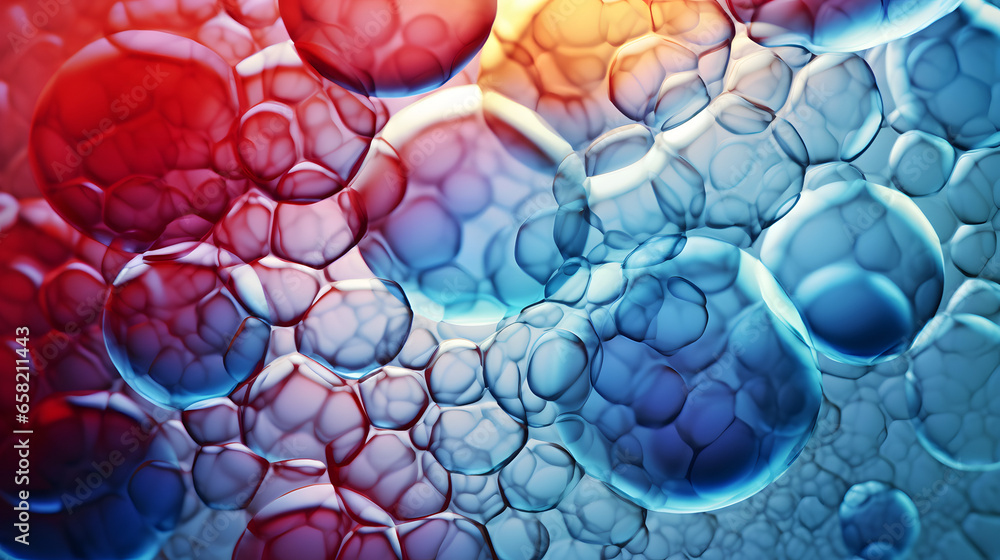 Poster illustration of abstract colorful stem cell under microscope view in laboratory