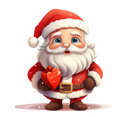 . Happy Santa Claus is holding a heart-shaped gift in his hand. Santa Claus isolated on the white background. - 658211627