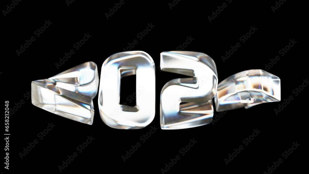 Poster abstract loop 3d animation of the date of the new year 2024. transparent 3d text twists and unwinds.