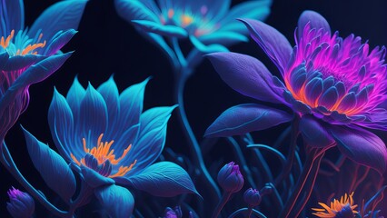 Futuristic Neon Glow Flowers Wallpaper: Vibrant Blossom Background. Generative AI.