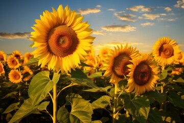 a field of sunflowers in summer stock photo