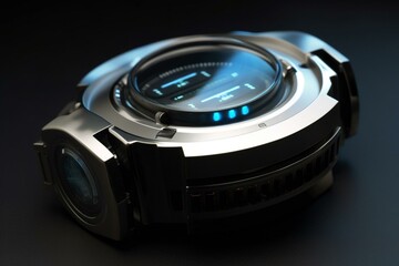 An advanced wristwatch takes you on a futuristic time-travel journey. Generative AI - obrazy, fototapety, plakaty