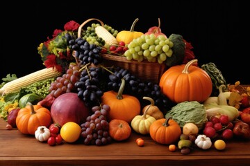 Naklejka na ściany i meble Harvest cornucopia overflowing with fruits and vegetable