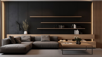Living room minimalist black interior design