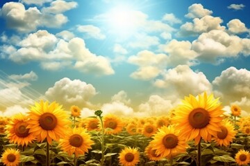 Fototapeta premium sunflower field with lots of sunflowers