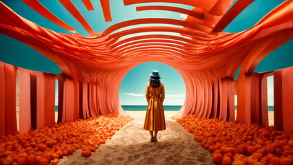 Fototapeta premium Rückansicht einer Frau in Phantastischer Umgebung, gen ai