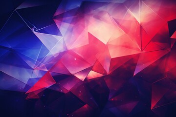 Abstract future with futuristic purple and red polygonal lines & triangles on a vibrant background. Toned & double exposure. Generative AI