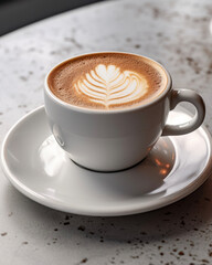 White cup of cappuccino on marble surface