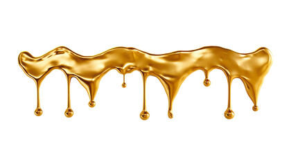 melted gold chocolate isolated on transparent background cutout