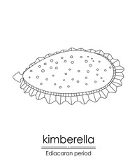 Kimberella, an Ediacaran period creature, black and white line art illustration. Perfect for coloring and educational purposes.