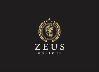 Ancient greek zeus logo design. Vintage zeus logo vector - obrazy, fototapety, plakaty