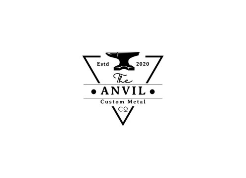 Retro anvil industrial logo. Vintage anvil ironwork logo design.