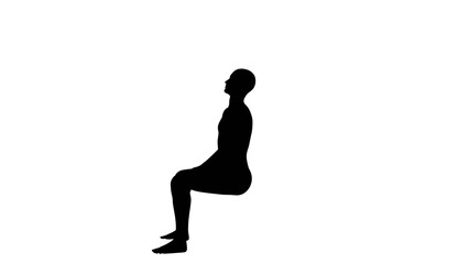 Silhouette of a beautiful young athletic man sitting down and gesturing, transparent background. 3d illustration (rendering).