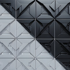 Polished, Semigloss Wall background with tiles. Triangular, tile Wallpaper with 3D, Black blocks. 3D Render- AI Generative