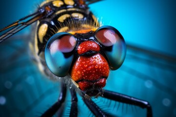 a highly detailed close-up photo of a dragonfly showcasing excellent clarity and magnification. Generative AI - obrazy, fototapety, plakaty