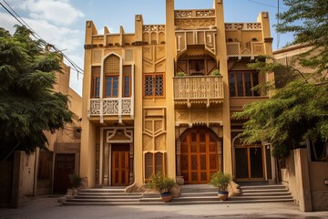 Historic Basra homes featuring distinctive shanasheel architecture. Generative AI - obrazy, fototapety, plakaty