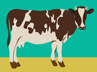 domestic cow in vector.domestic cattle, farm animal giving milk. large mammal and artiodactyl. Template for logo poster icon for application website. A series of animal images in flat style