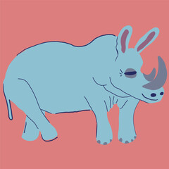 Fototapeta premium rhinoceros in vector. funny stylized blue rhinoceros. large mammal and artiodactyl. Template for logo poster icon for application website. A series of animal images in flat style