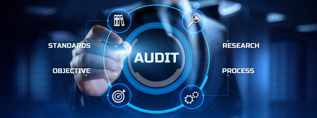 Audit Auditor Financial service compliance concept on screen.