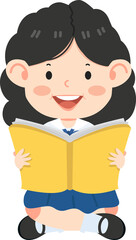 Kid girl student sitting read book 