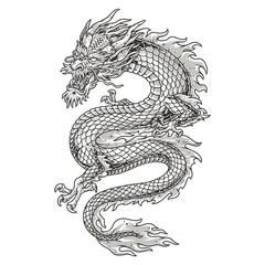 Dangerous eastern dragon logotype monochrome