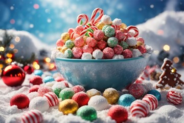 Christmas Candy Rain - Festive Snowy Winter Clouds Sky Deluge, AI Generated