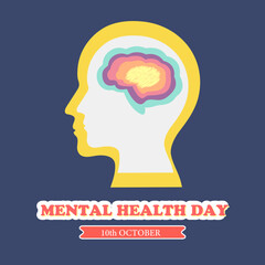 World Mental Health Day Illustration with Human Head and Brain
