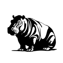 hippo black and white illustration design on a white background