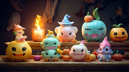 Obraz premium funny 3d pumpkin figurines for halloween