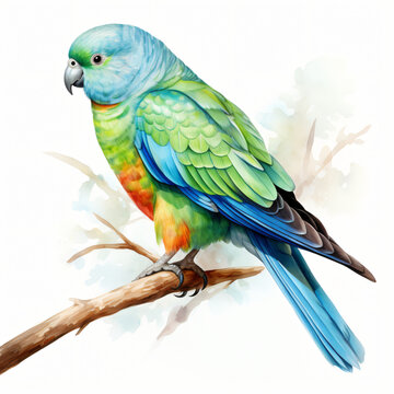 Watercolor Red-rumped parrot isolated on white background
