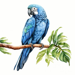 Watercolor Spixs macaw isolated on white background
