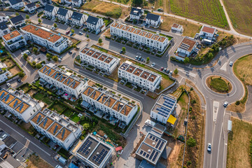 Germany, Baden-Wurttemberg, Plochingen, Aerial view of rooftops of modern suburban houses
