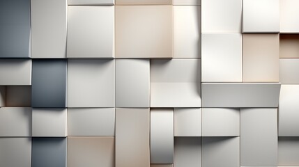 An abstract art design of white and brown squares adorns the walls of this indoor building, creating a captivating mosaic of texture and form