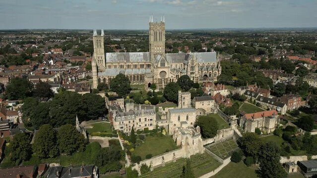 Lincoln Cathedral Medieval Bishops Palace Buildings Historic Architecture Aerial View UK