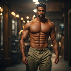 Fototapeta premium Muscular man, shirtless with pants