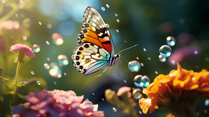 macro photography of colorfull butterfly hunting a nest