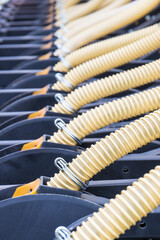 Plastic corrugated pipes in agricultural or industrial machinery. Detail and part of hydraulic or...