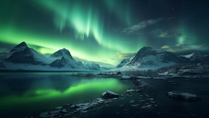 Naklejka premium The dazzling beauty of the Aurora in nature around the North Pole